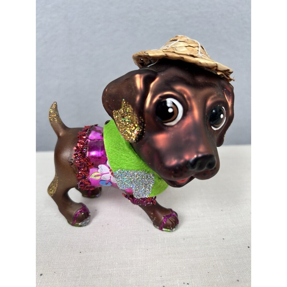Choc Labrador Puppy Blown Glass Robert Stanley Beach Christmas Ornament